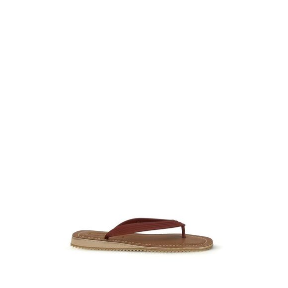 Miu Miu Beige Calf Leather Bos Taurus Flip-Flop Women's Sandals